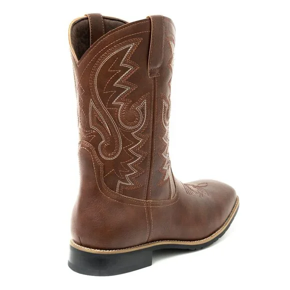 Dark Brown Men's Cowboy Western Embroidered Square Toe Boots - Picture 3 of 7